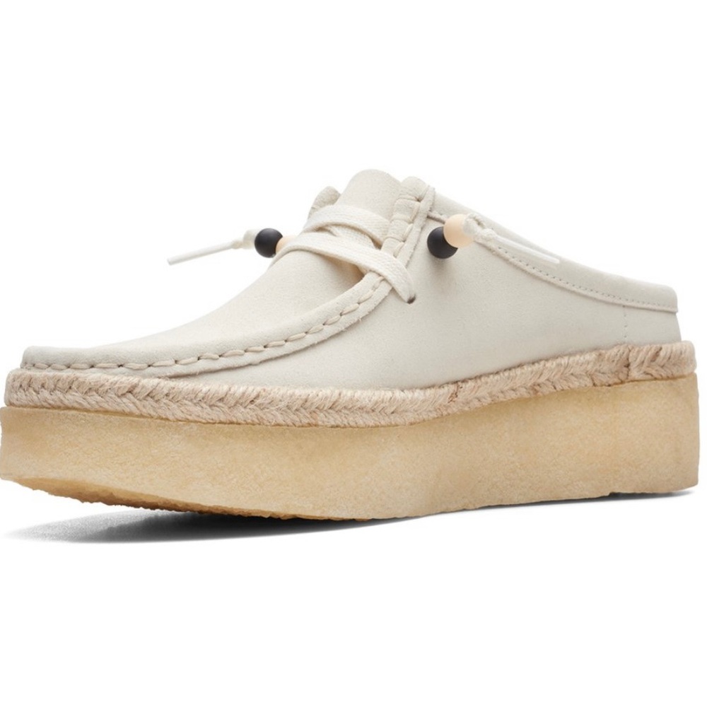 White Wallabee Cup Lo suede mule Clarks NITB spring shoes